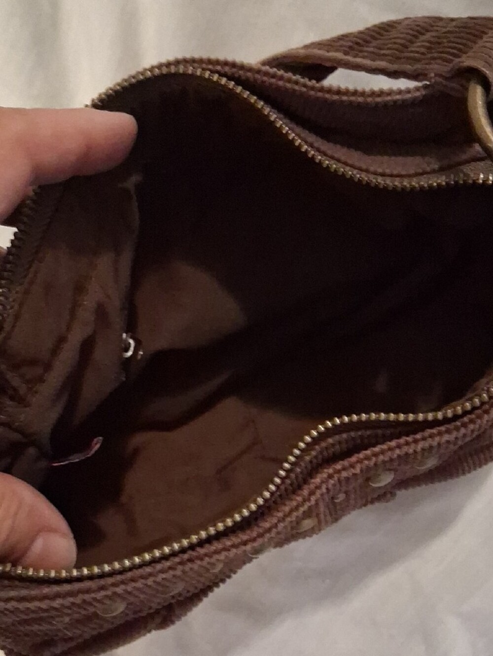 Aeropostale Brown Corduroy Shoulder Bag with Stud Accents - Picture 4 of 4
